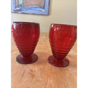2 Vintage Water Wine Glasses PADEN CITY GLASS Ruby Red 4.75inch Holiday